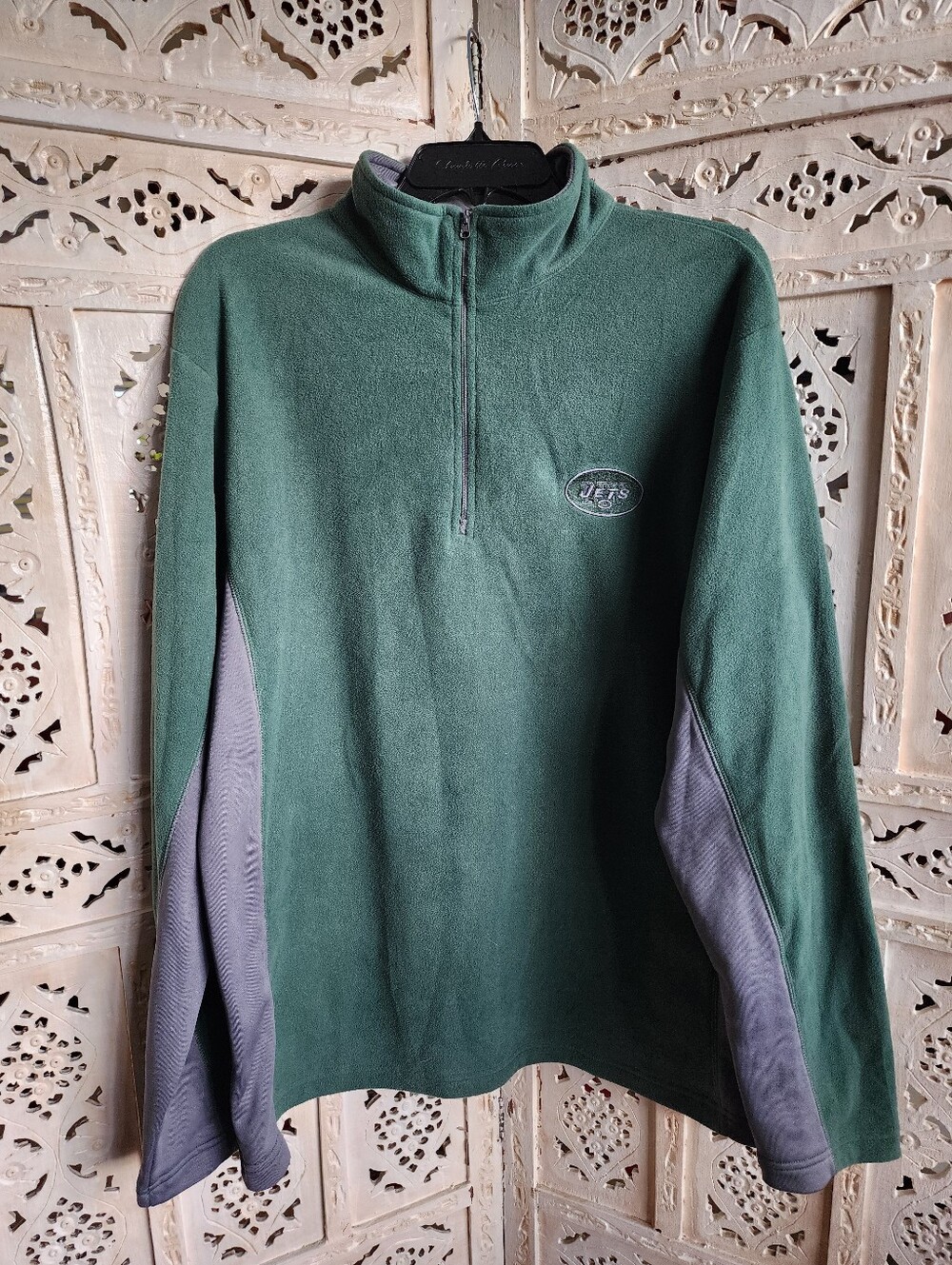 NFL New York Jets Quarter Zip Sweater- Mens Size XL- Green & Grey